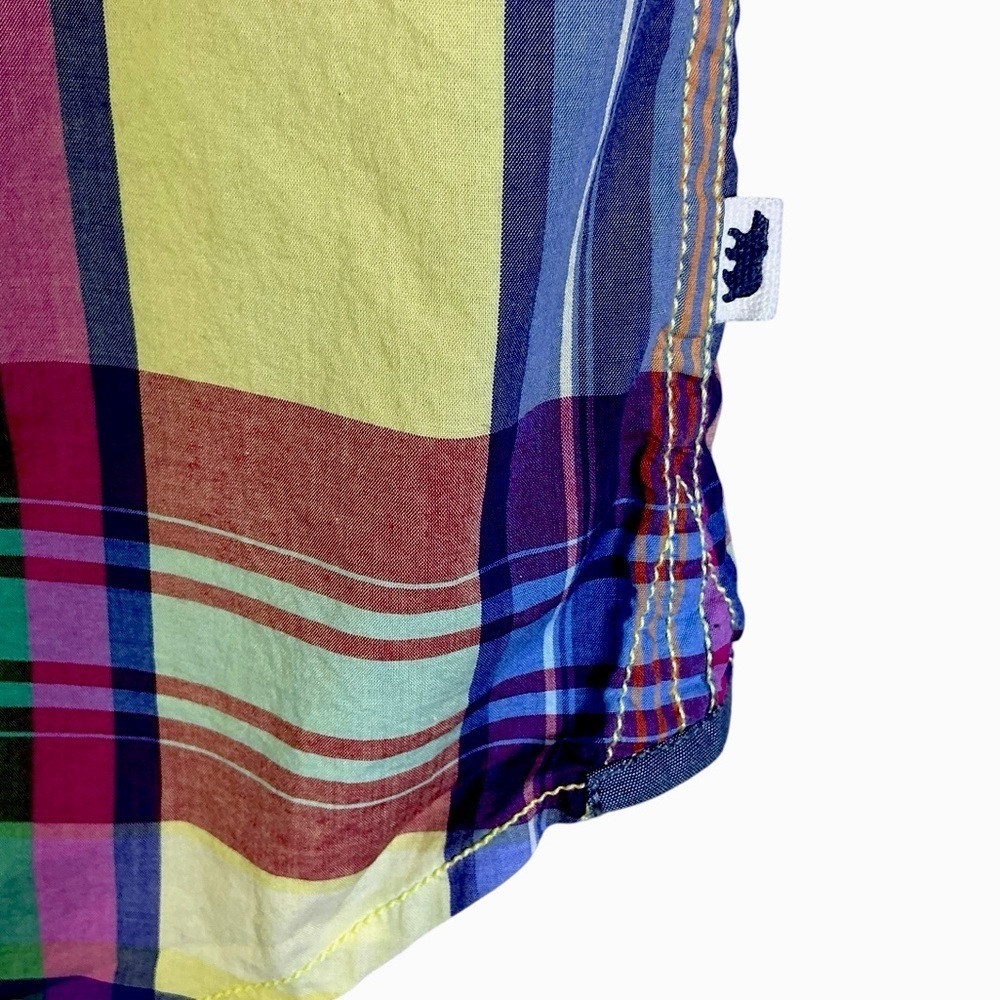 E B Company Vintage Button Down Collar Shirt Madras Plaid Blue Green Men Medium - Picture 5 of 16